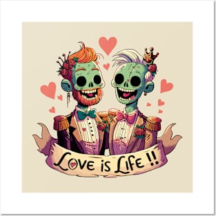 Love is life! Zombie prom gay couple Posters and Art